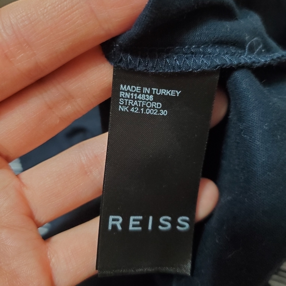 Reiss "Stratford Mercerised Crew Neck T-shirt With Piping" Navy Blue. White. S. - Picture 8 of 10
